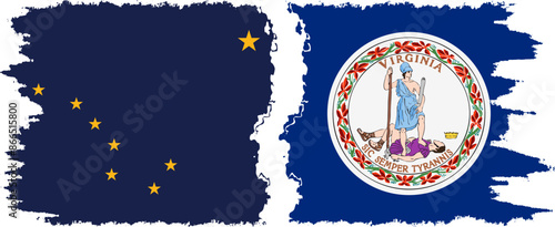 Virginia and Alaska states grunge brush flags connection vector