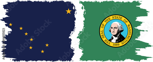 Washington and Alaska states grunge brush flags connection vector
