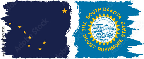 South Dakota and Alaska states grunge brush flags connection vector