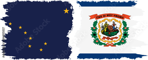 West Virginia and Alaska states grunge brush flags connection vector