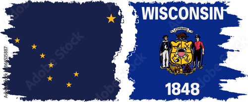 Wisconsin and Alabama states grunge brush flags connection vector