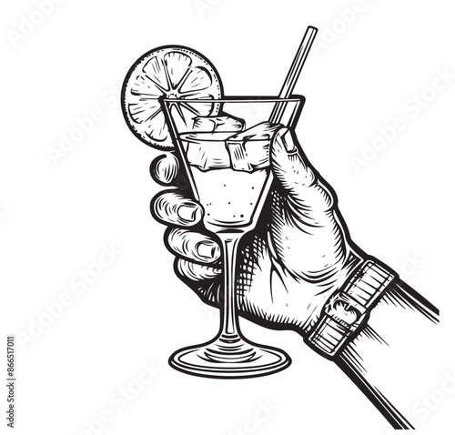 Hand holding glass of cocktail