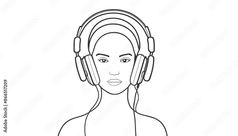 Groove Icon: Vector Illustration of Woman with Headphones Groove Icon: Vector Illustration of Woman with Headphones