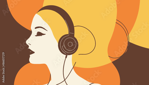 Tech Fashion: Modern Line Art Illustration of Woman with Headphones