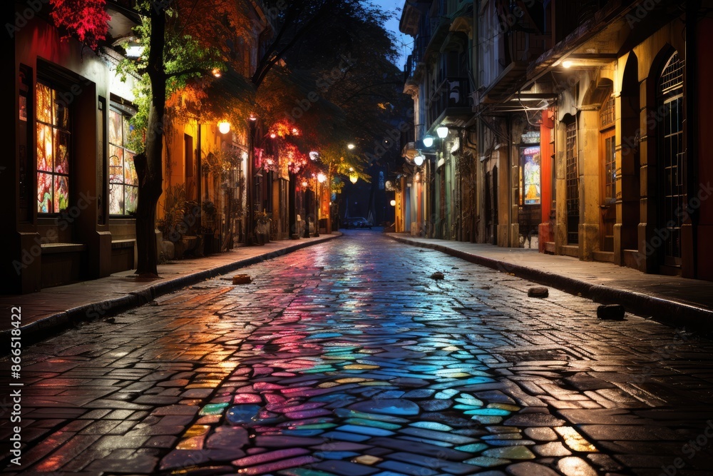 Obraz premium Vibrant Bellavista at night street art and nightlife., generative IA