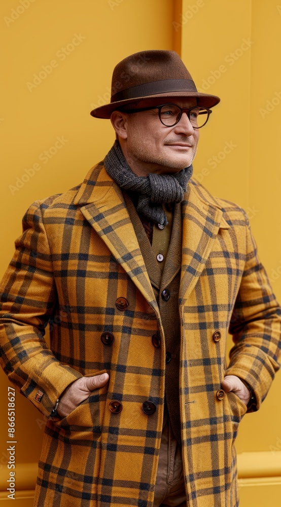 Man in Plaid Coat, Hat, and Scarf Man in Plaid Coat, Hat, and Scarf