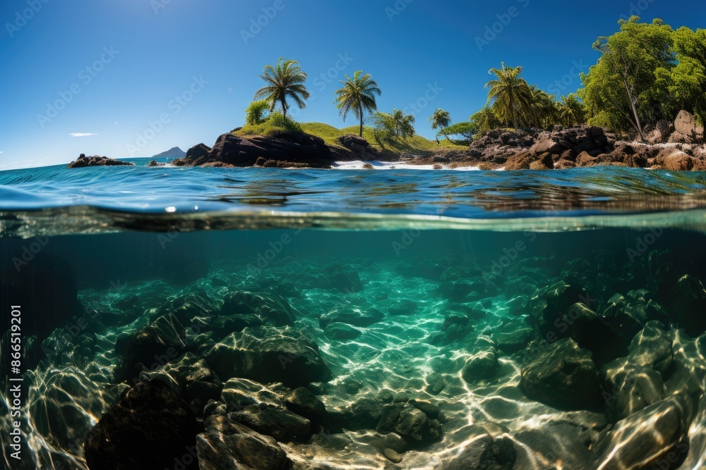 Fototapeta premium Santo Aleixo Island deserted beaches and paradise snorkeling., generative IA