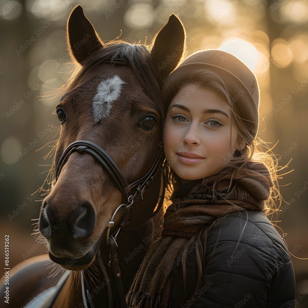 Obraz premium Horse and rider at riding arena.