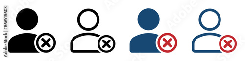 Iconic blocked user flat icon sign. Block profile vector icons set