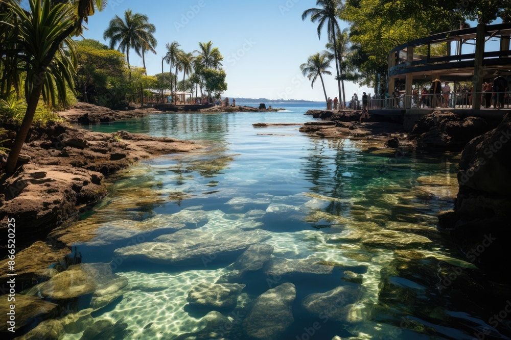 Sunny day on the island of aquariums in Porto Seguro., generative IA Sunny day on the island of aquariums in Porto Seguro., generative IA