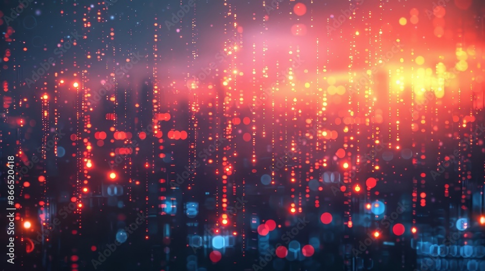 Digital Twilight: Binary Code Rain Cascading in the Evening Sky Digital Twilight: Binary Code Rain Cascading in the Evening Sky