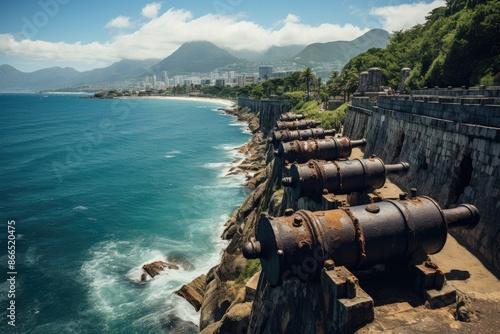 Copacabana Fort by the sea, with cannons and Military Museum., generative IA photo