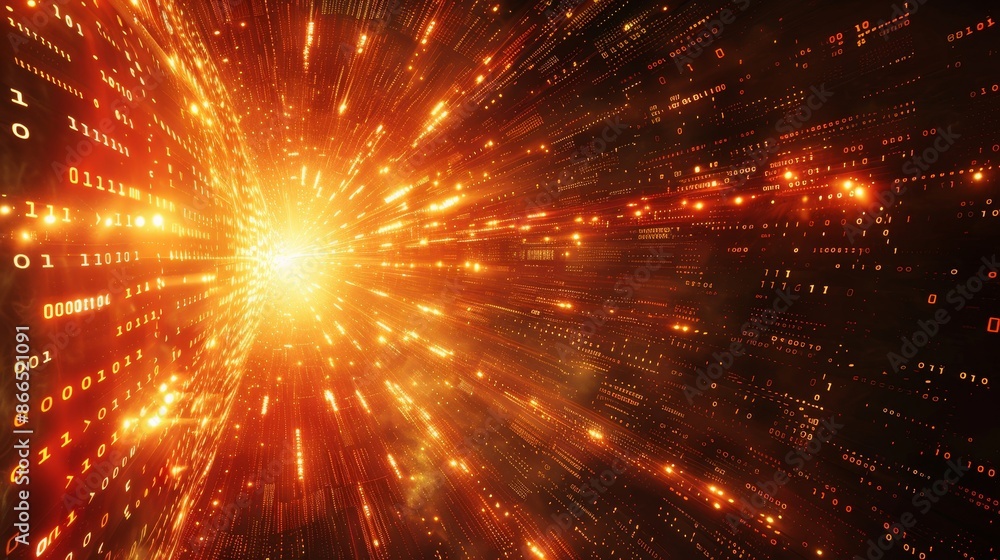 Fototapeta premium Futuristic Digital Sunburst Illuminated by Binary Code Rays