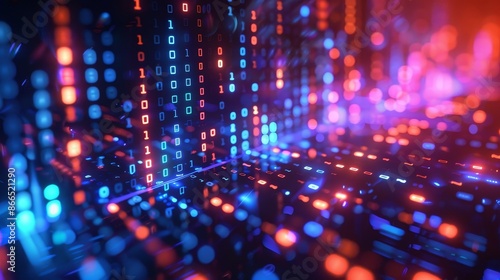 Wallpaper Mural Connected World: Abstract Digital Data Flow with Binary Code Torontodigital.ca