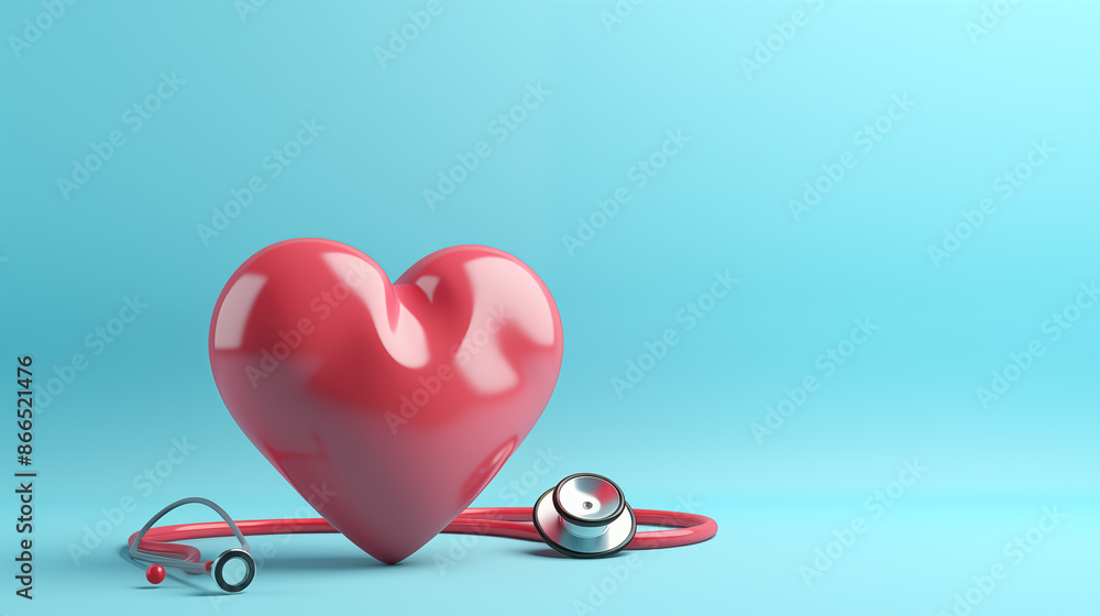 Red heart with stethoscope on blue background. 3d illustration Red heart with stethoscope on blue background. 3d illustration