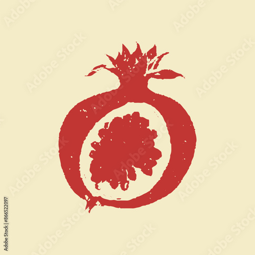 Vector illustration of hand drawn pomegranate. Ink drawing, graphic style. Beautiful food design elements, linocut style