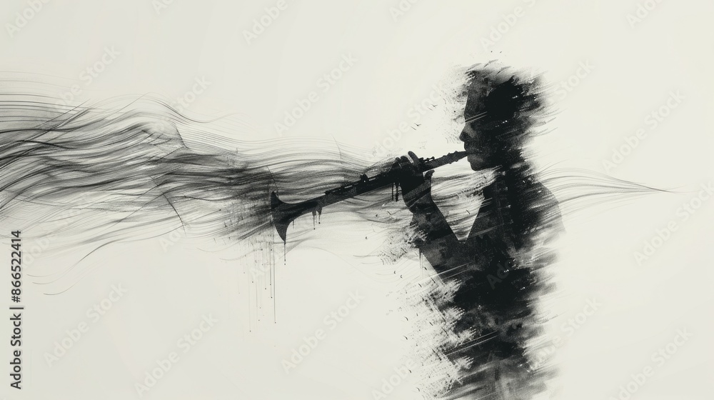 Fototapeta premium Clarinet player outline graphic vector. 