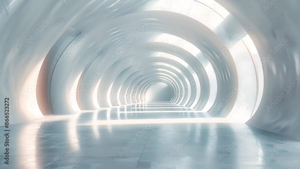 A futuristic tunnel with white walls and bright white light at the end. A futuristic tunnel with white walls and bright white light at the end.