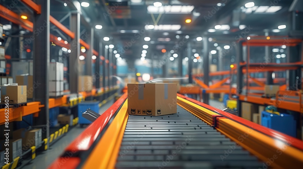Automated conveyor belt system in a modern warehouse Automated conveyor belt system in a modern warehouse