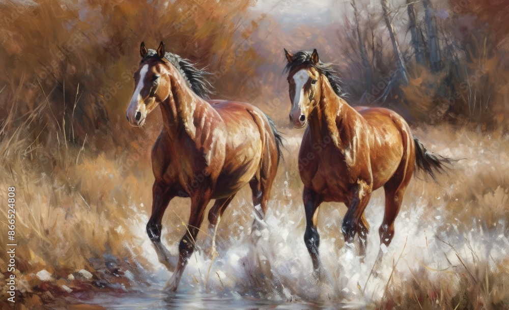 Obraz premium Horses classical portrait. Simulation in painting style.