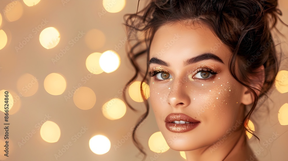 Captivating Glittery Lip Makeup Portrait of Fashionable Female Model Captivating Glittery Lip Makeup Portrait of Fashionable Female Model