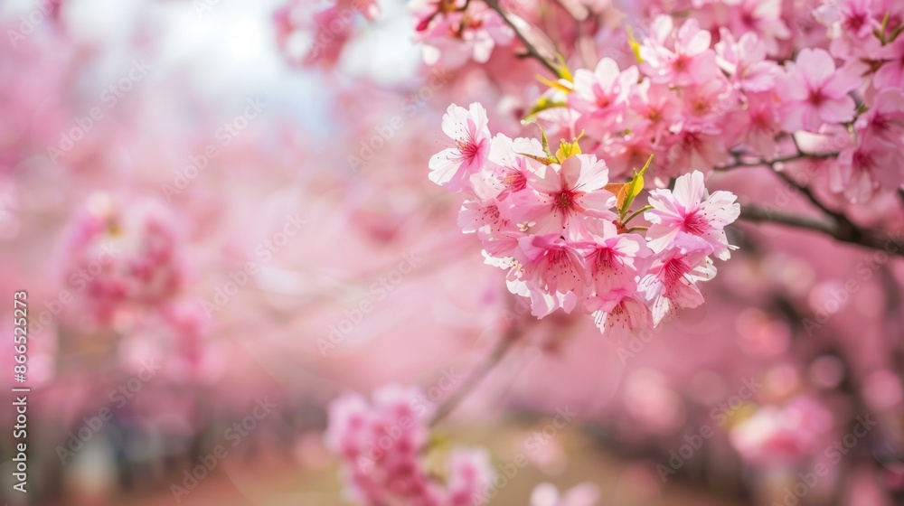 Blooming cherry blossom tree in spring. Beautiful pink cherry blossom flowers on a tree branch with a dreamy blurred background Blooming cherry blossom tree in spring. Beautiful pink cherry blossom flowers on a tree branch with a dreamy blurred background