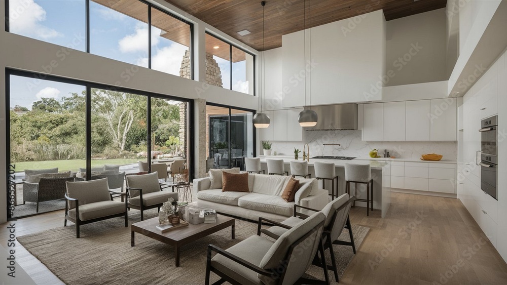 modern living room with kitchen modern living room with kitchen