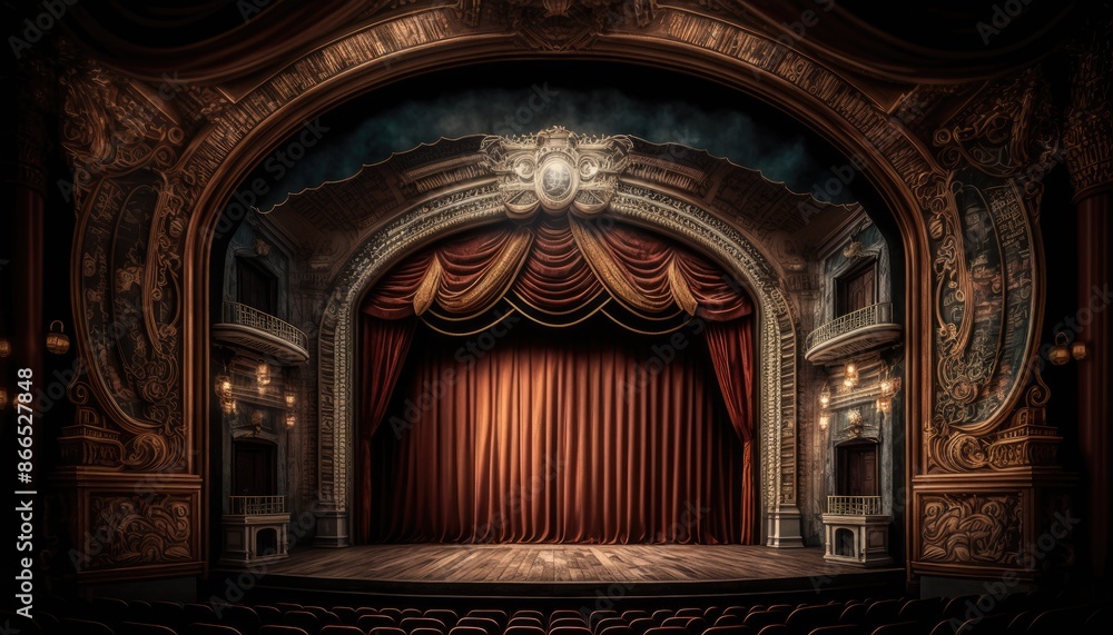 Fototapeta premium Theater scene curtain and lamp background