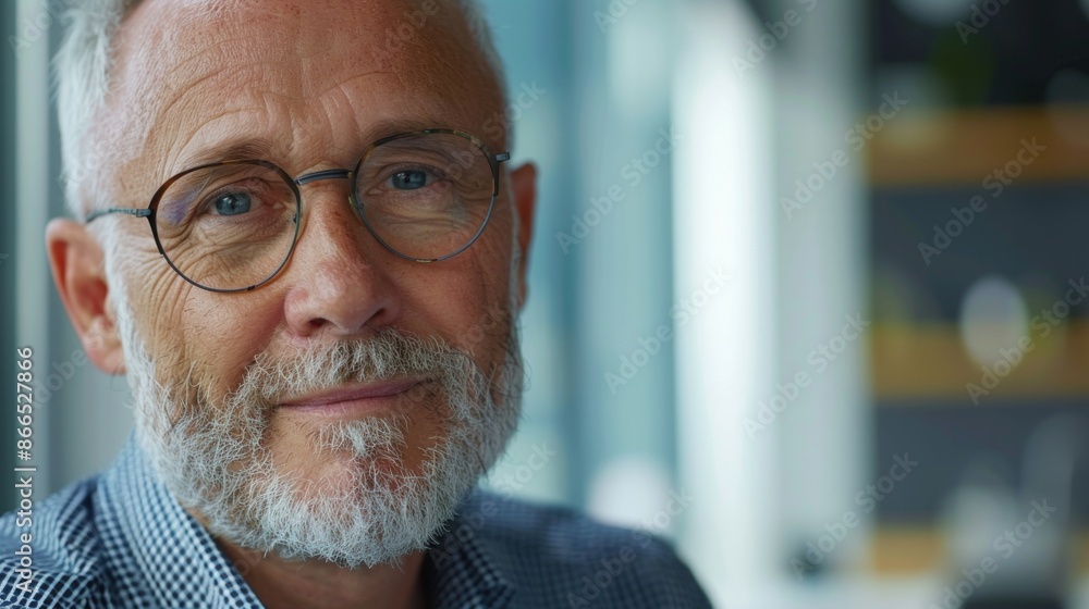 Fototapeta premium Senior male executive with a distinguished appearance, exemplifying leadership and wisdom in a corporate setting