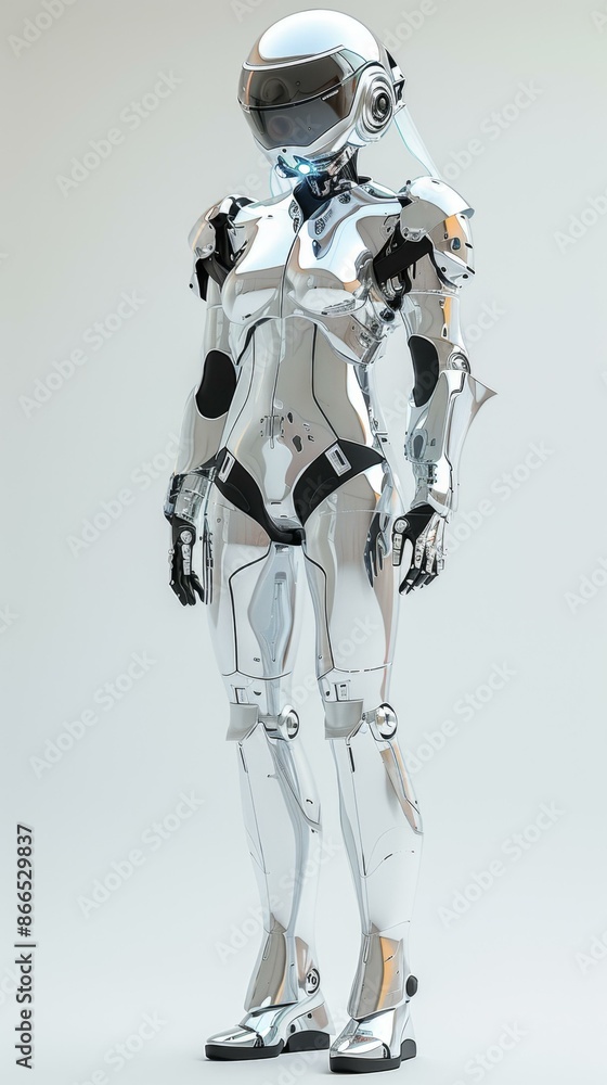 Futuristic Robotic Figure, Silver Robot Suit with Visor Futuristic Robotic Figure, Silver Robot Suit with Visor