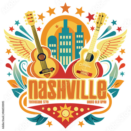 Nashville Nightscape, Vibrant city lights, iconic guitar riffs, and soulful melodies - Nashville’s heartbeat