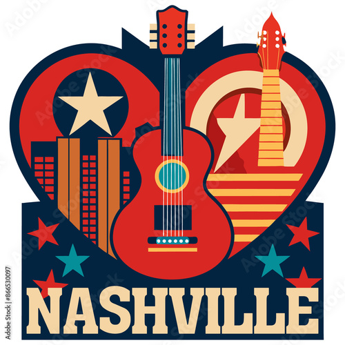 Nashville Nightscape, Vibrant city lights, iconic guitar riffs, and soulful melodies - Nashville’s heartbeat