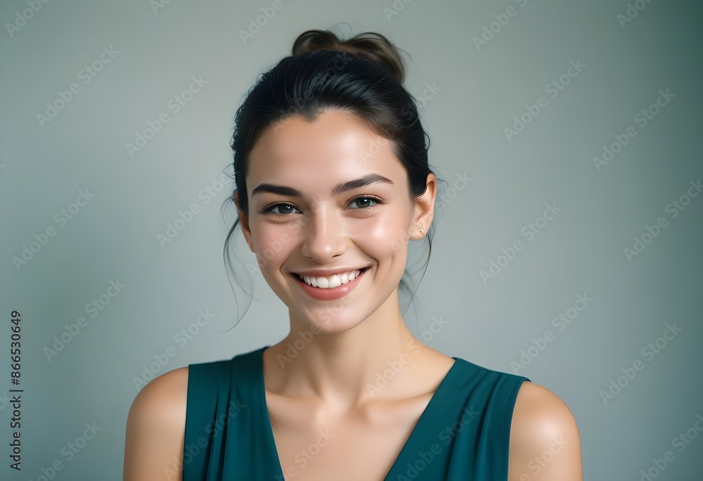 Beautiful elegant woman front view smiling photo Beautiful elegant woman front view smiling photo