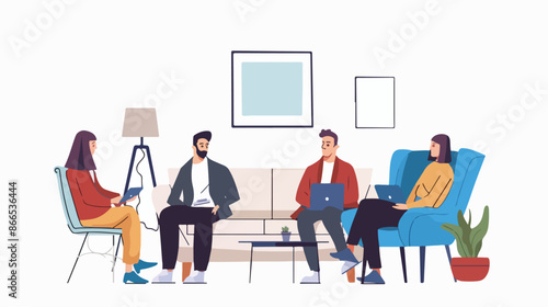 Online therapy concept. Men and women consult patient