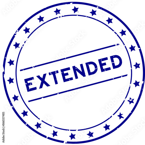 Grunge blue extended word round rubber seal stamp on white background