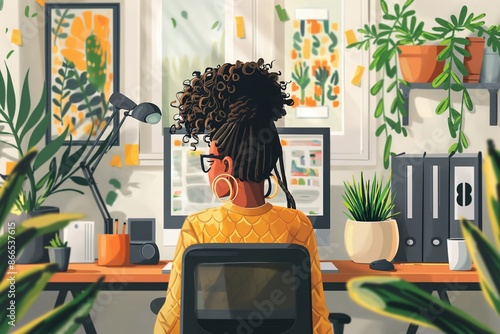 Female graphic designer working at the office, Empowering Creativity: Female Graphic Designer's Journey in Office Space, Unlocking Innovation: Insights from a Female Graphic Designer's Office Experien photo