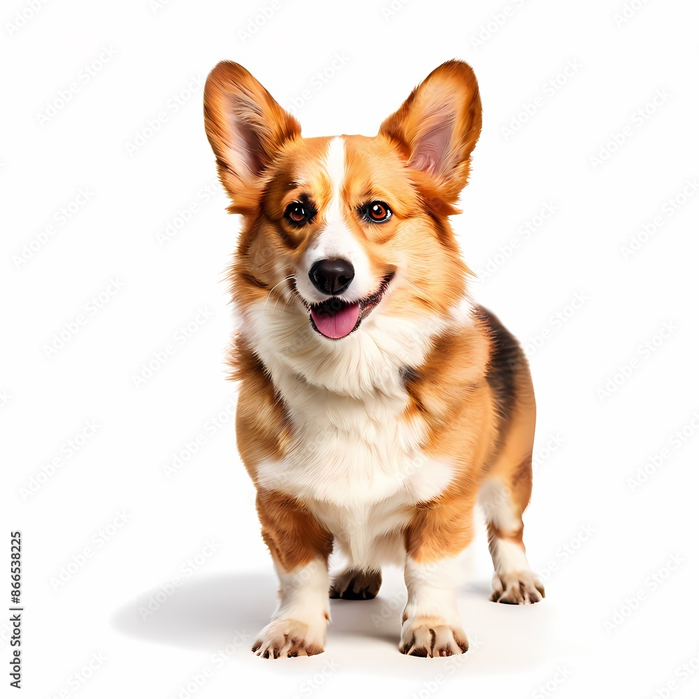 Pembroke welsh corgi dog breed standing against white background, AI Generated Pembroke welsh corgi dog breed standing against white background, AI Generated