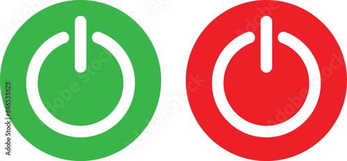 green and red power icon set . Power switch button with turn on off icons . Shut down and turn on icons . Vector illustration