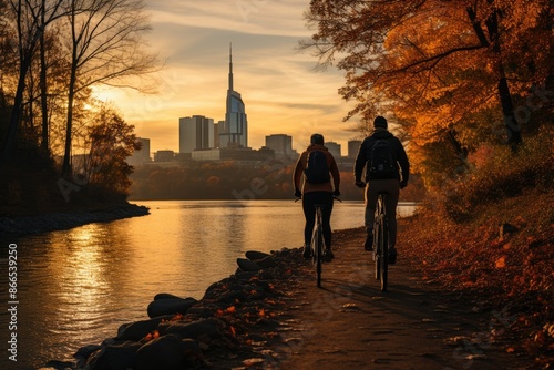 Obraz na płótnie Cumberland River Greenway landscape in Nashville, USA., generative IA w salonie