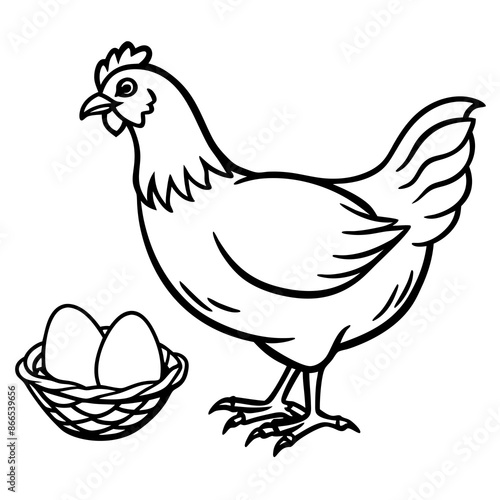 hen with eggs line art coloring pages