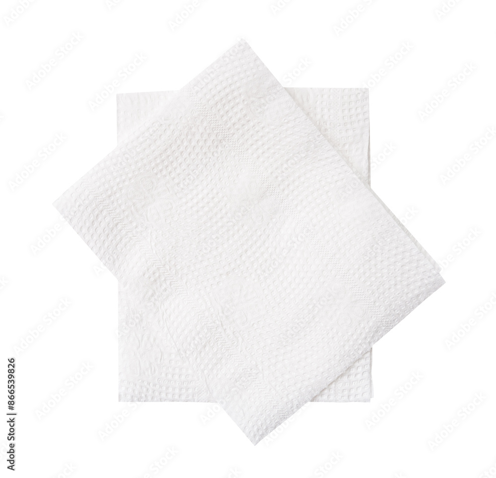 Top view of two pieces of tissue paper or toilet paper in stack isolated on white background with clipping path Top view of two pieces of tissue paper or toilet paper in stack isolated on white background with clipping path