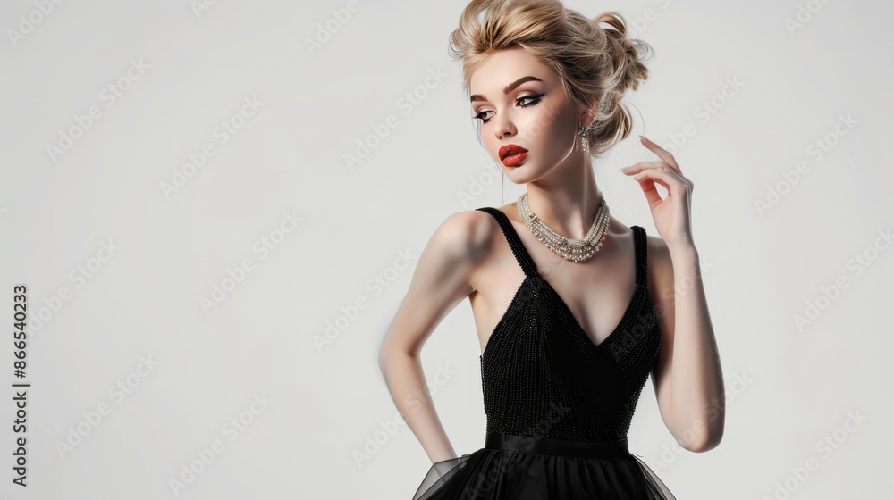 Elegant Blonde Woman in Black with Luxurious Jewelry Elegant Blonde Woman in Black with Luxurious Jewelry