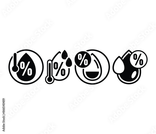 humidity water drop icons symbol sign vector design illustration black white color set isolated