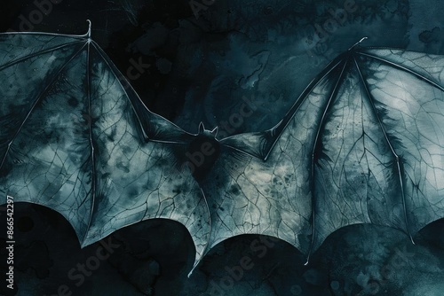 Close-up of a bat's wing in striking detail against a dark, atmospheric background. Perfect for Halloween or gothic themes. photo