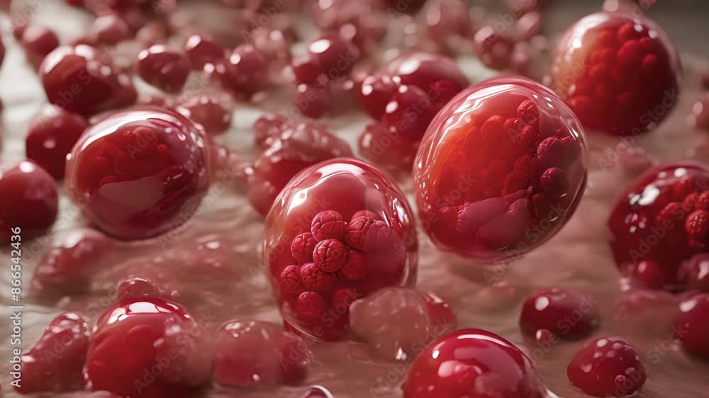 A of embryonic erythrocytes surrounded by a mass of hematopoietic stem cells demonstrating the early stages of erythropoiesis.