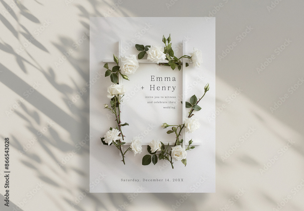 Wedding Invitation Card With Elegant Floral Frame and Generative ai ...