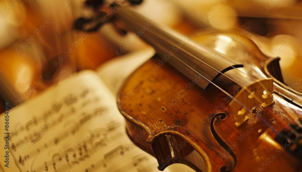 Fototapeta premium Classic Violin and Sheet Music Close-Up