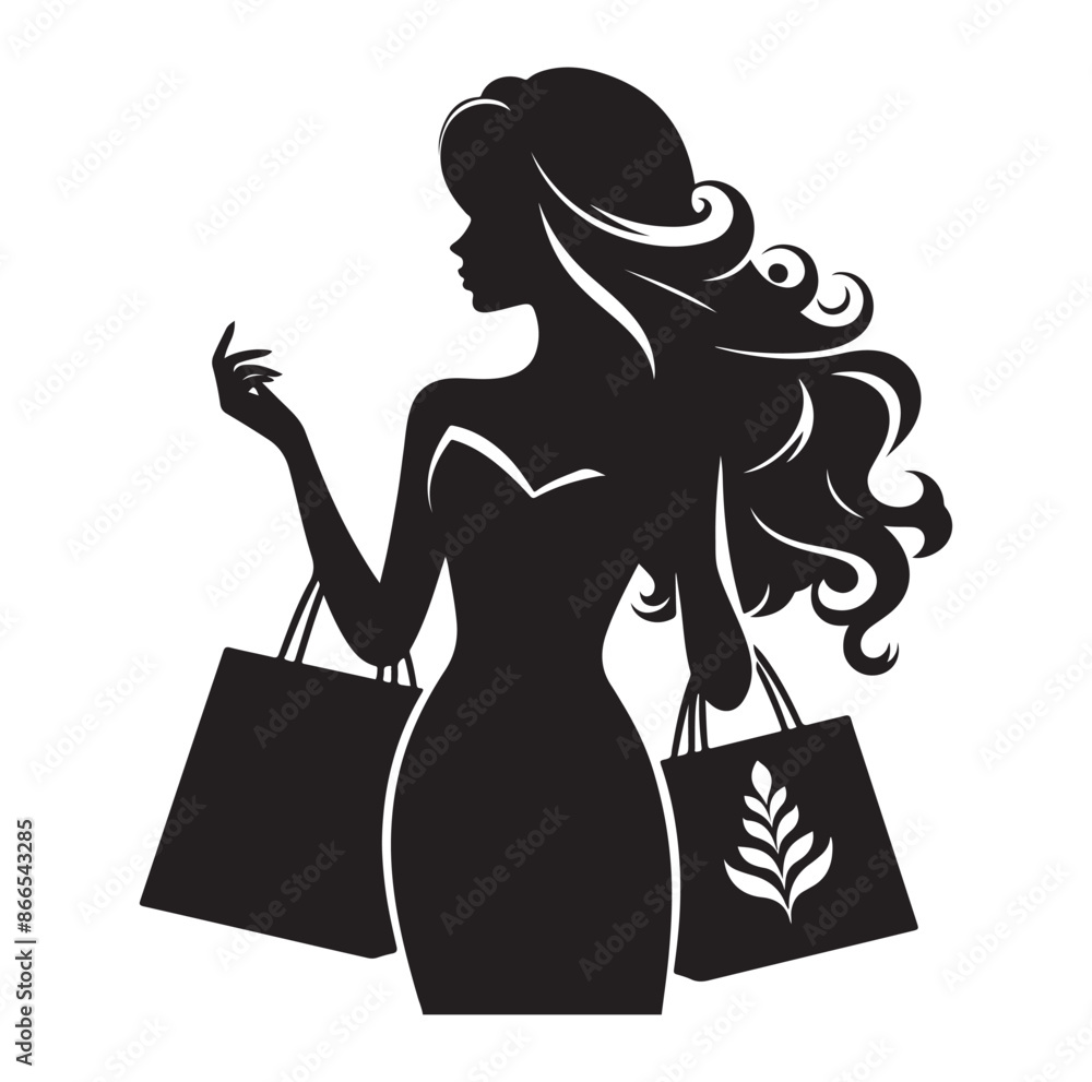 shopping girl woman holding shopping bag silhouette vector illustration shopping girl woman holding shopping bag silhouette vector illustration