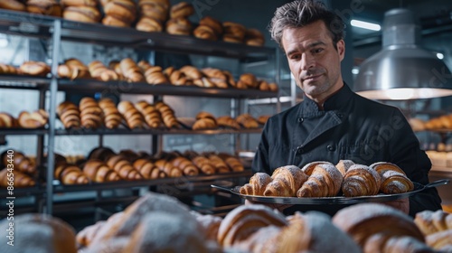 The baker with croissants photo