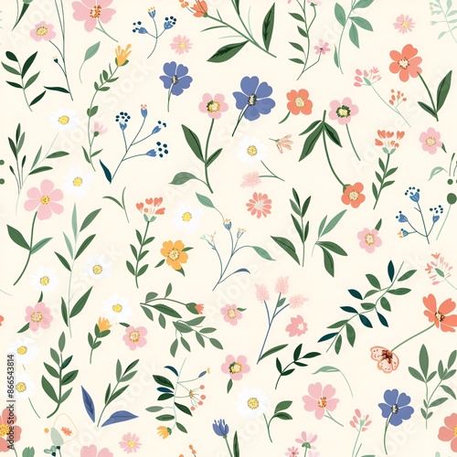 Seamless pattern with flowers and leaves